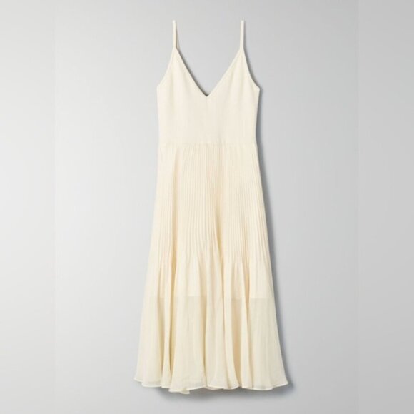 Aritzia Wilfred Daphnee Pleated Skirt Midi Dress NWT Mellow Yellow Size Small - Picture 2 of 9